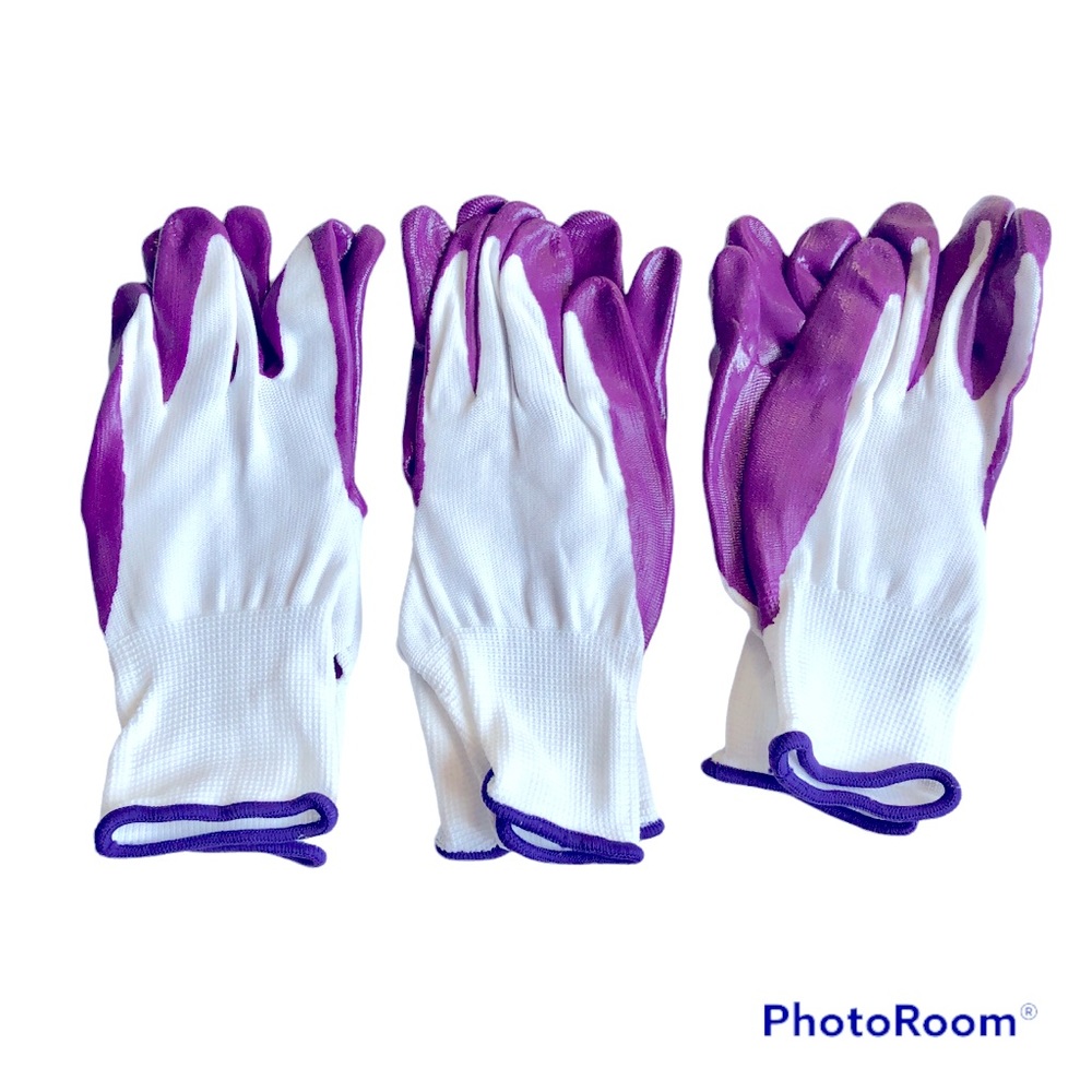 NEW NITRILE PALM GARDENING GLOVES 3 Pairs Women’s NWOT
